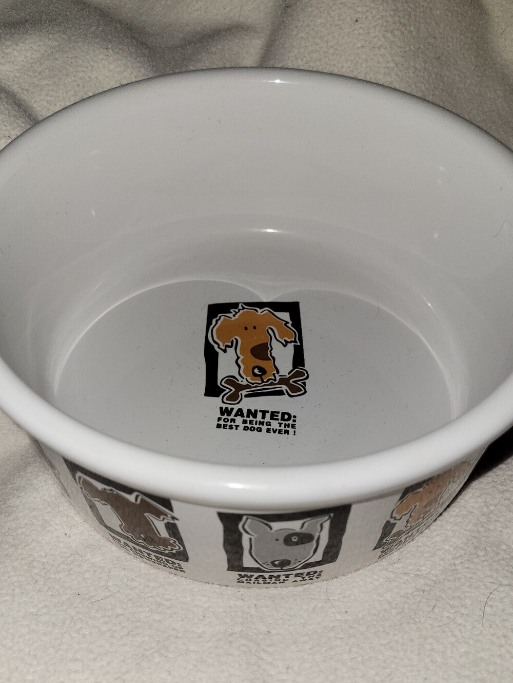 MUG SHOTS Dog Pet Bowl Riviera Van Beers WANTED Signature Large Vtg 7.5"